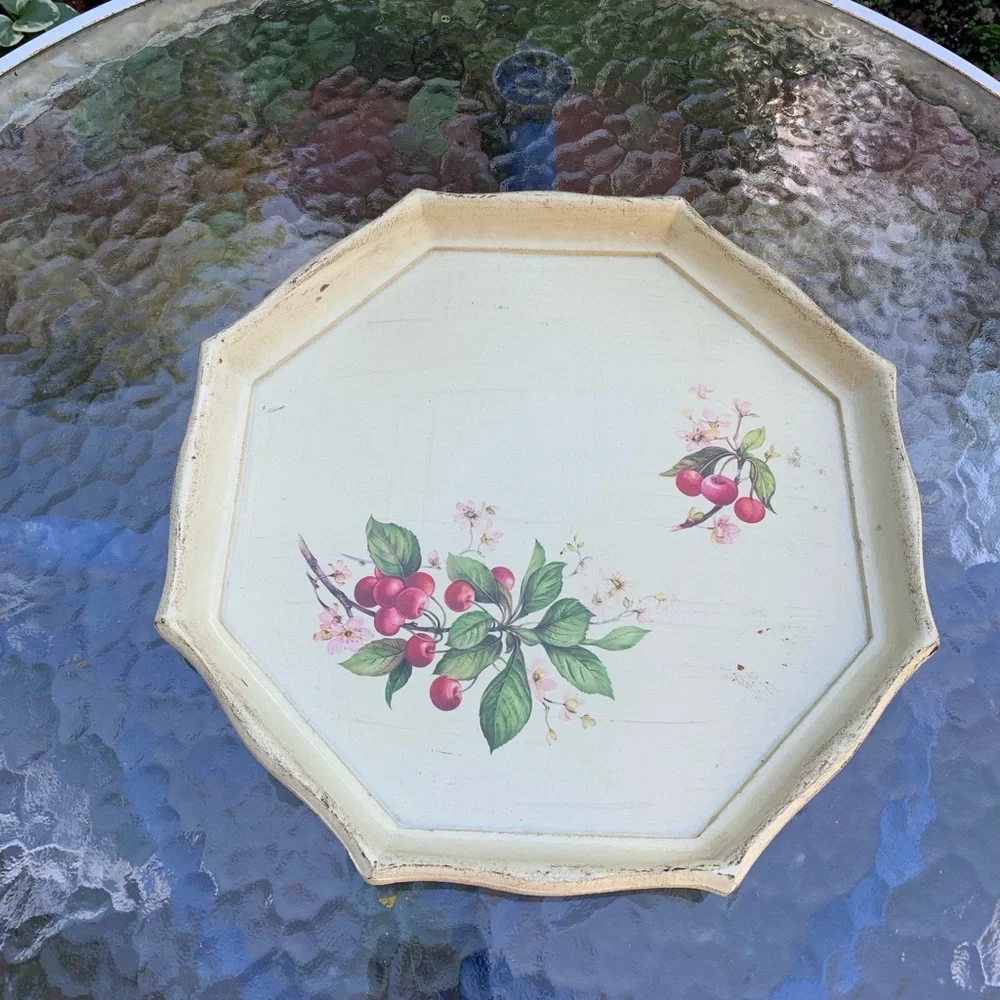 Vintage Florentine Italian Traditional tray Cream with Cherry Design